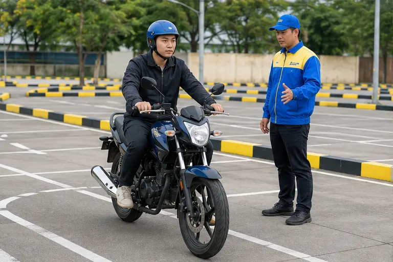 Học viên thực hành lái xe tại sân tập
